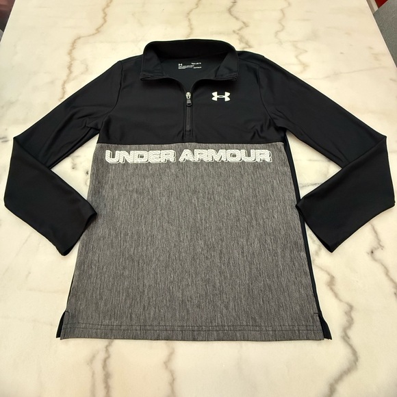 Under Armour Kids Long Sleeve Black and Gray 1/4 zip - Picture 1 of 3